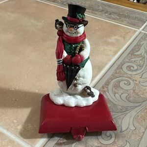 VTG Snowman Stocking Holder Holiday Decor - Red/White